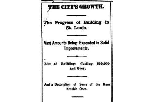 The header text for the article "The City's Growth: The Progress of Building in St. Louis" in the St. Louis Post-Dispatch